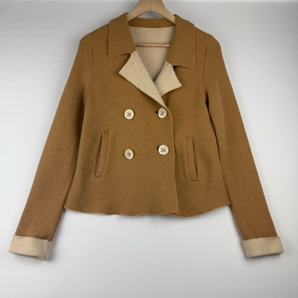 Anthropologie HWR Monogram Women’s M Camel Wool Cropped Jacket - Picture 1 of 8